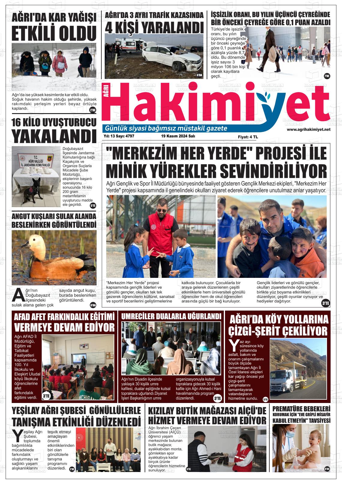 19 Kasım 2024 Ağrı Hakimiyet Gazete Manşeti