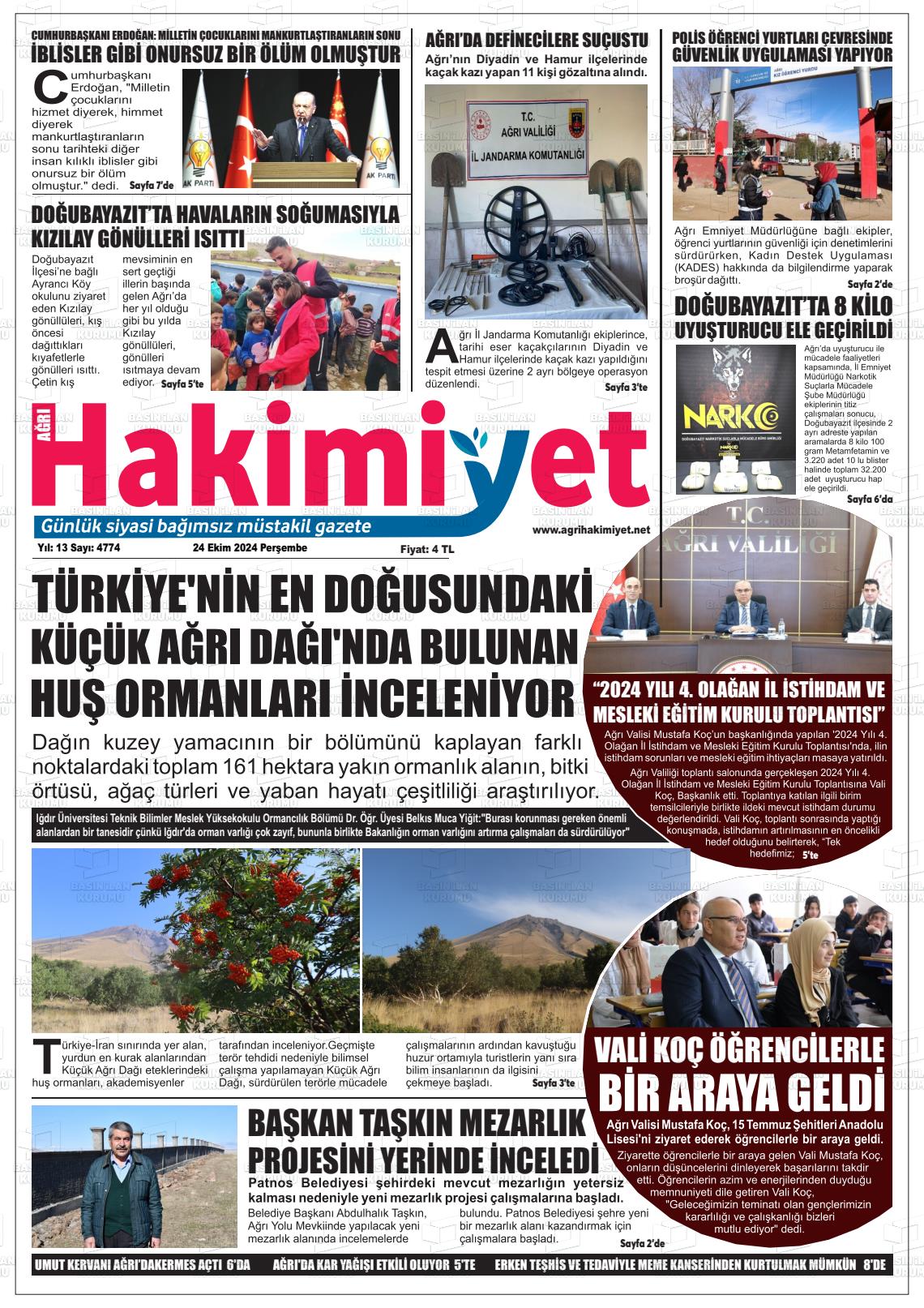 24 Ekim 2024 Ağrı Hakimiyet Gazete Manşeti