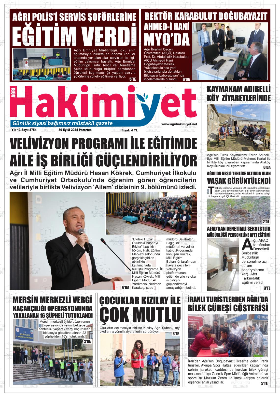 30 Eylül 2024 Ağrı Hakimiyet Gazete Manşeti