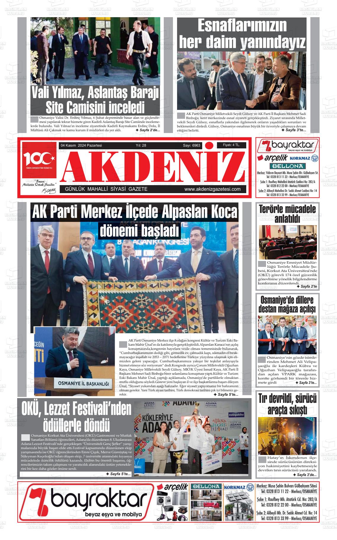 04 Kasım 2024 Osmaniye Akdeniz Gazete Manşeti