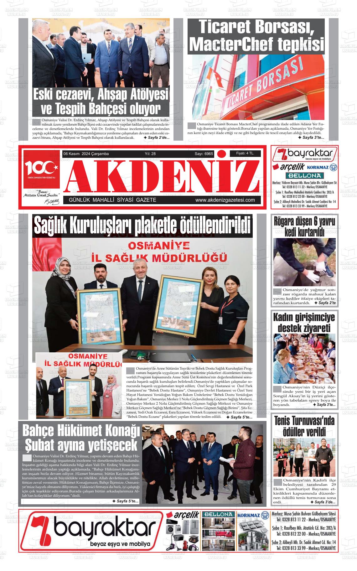 06 Kasım 2024 Osmaniye Akdeniz Gazete Manşeti