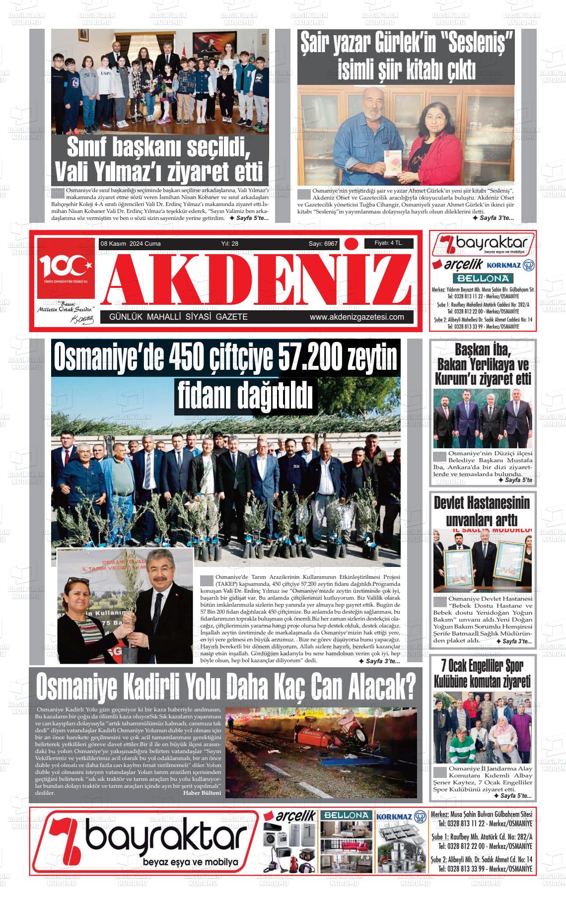 08 Kasım 2024 Osmaniye Akdeniz Gazete Manşeti