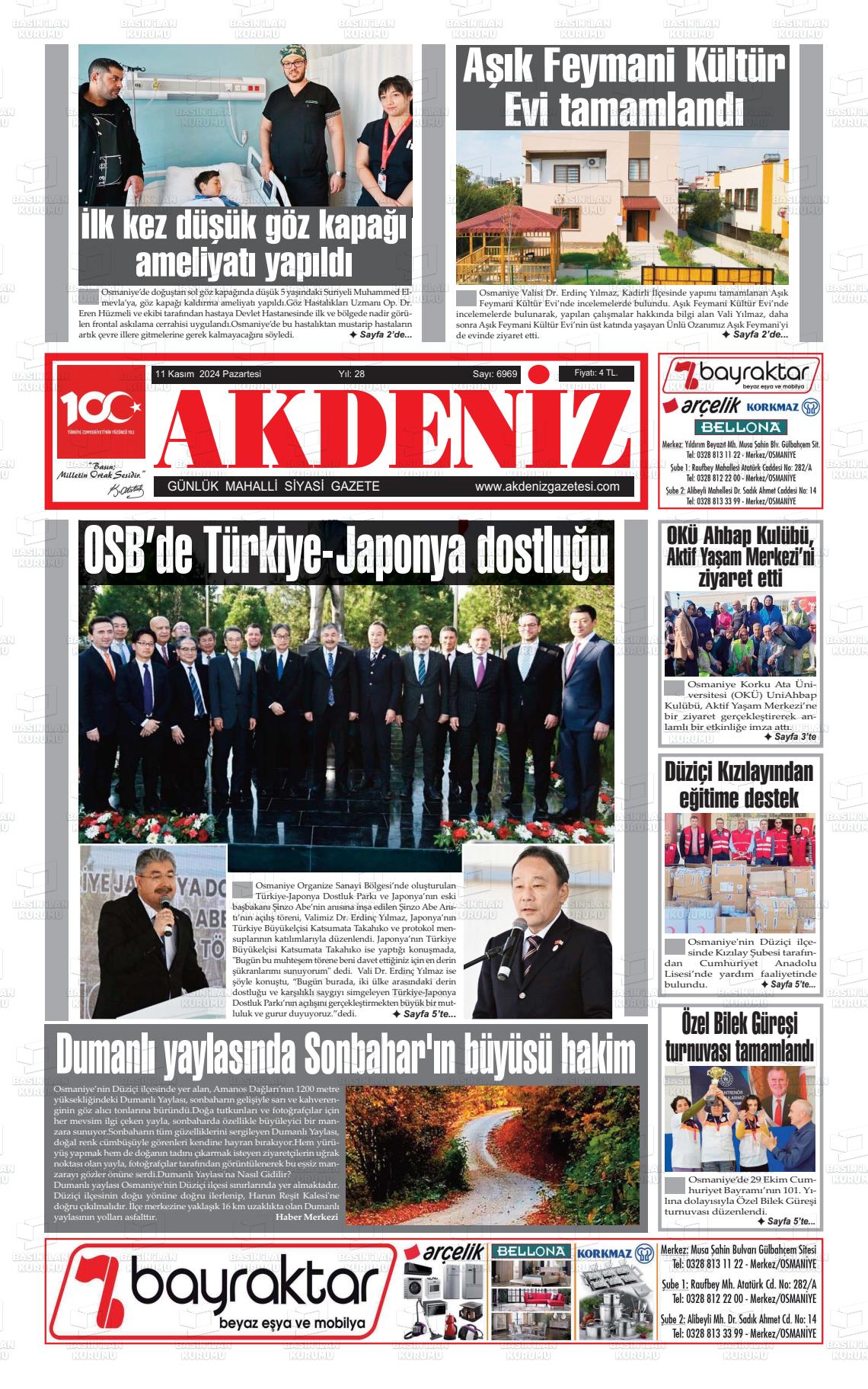 11 Kasım 2024 Osmaniye Akdeniz Gazete Manşeti