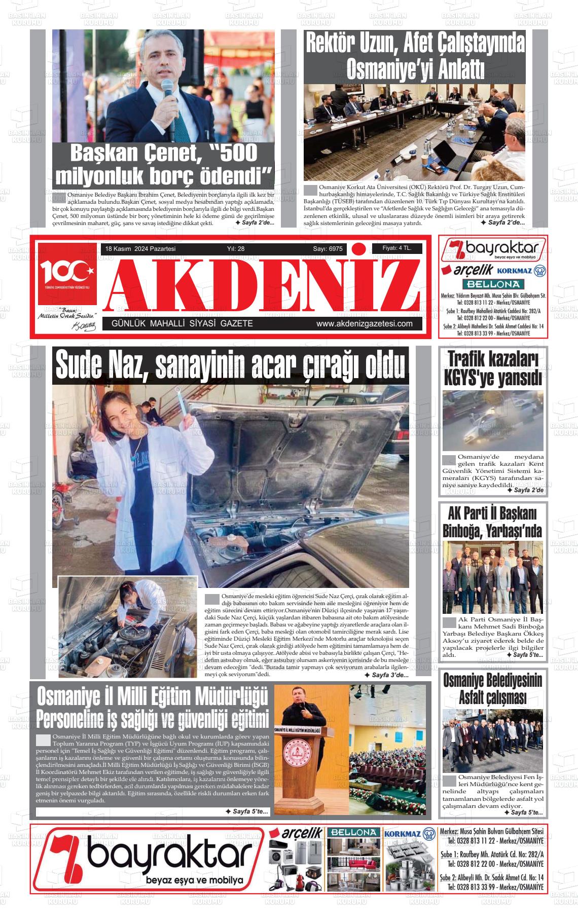 18 Kasım 2024 Osmaniye Akdeniz Gazete Manşeti