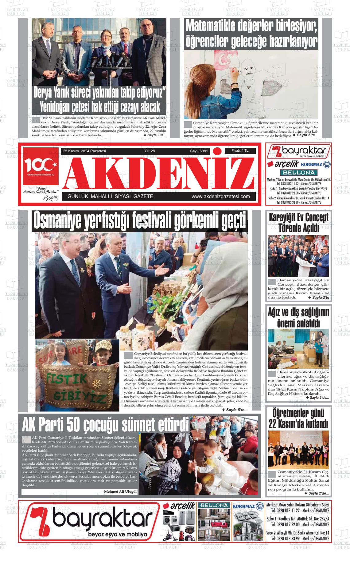 25 Kasım 2024 Osmaniye Akdeniz Gazete Manşeti