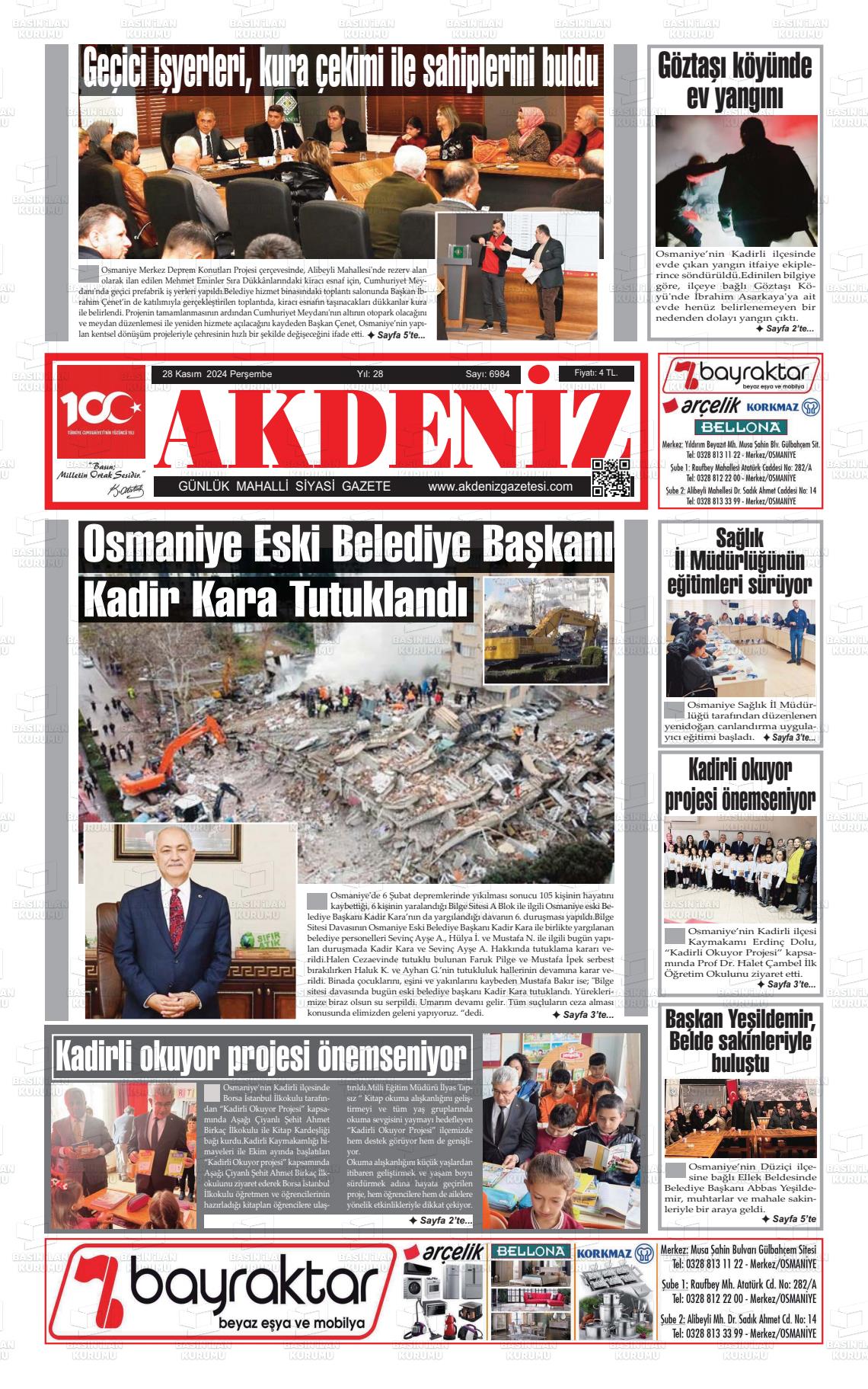 10 Ocak 2025 Osmaniye Akdeniz Gazete Manşeti