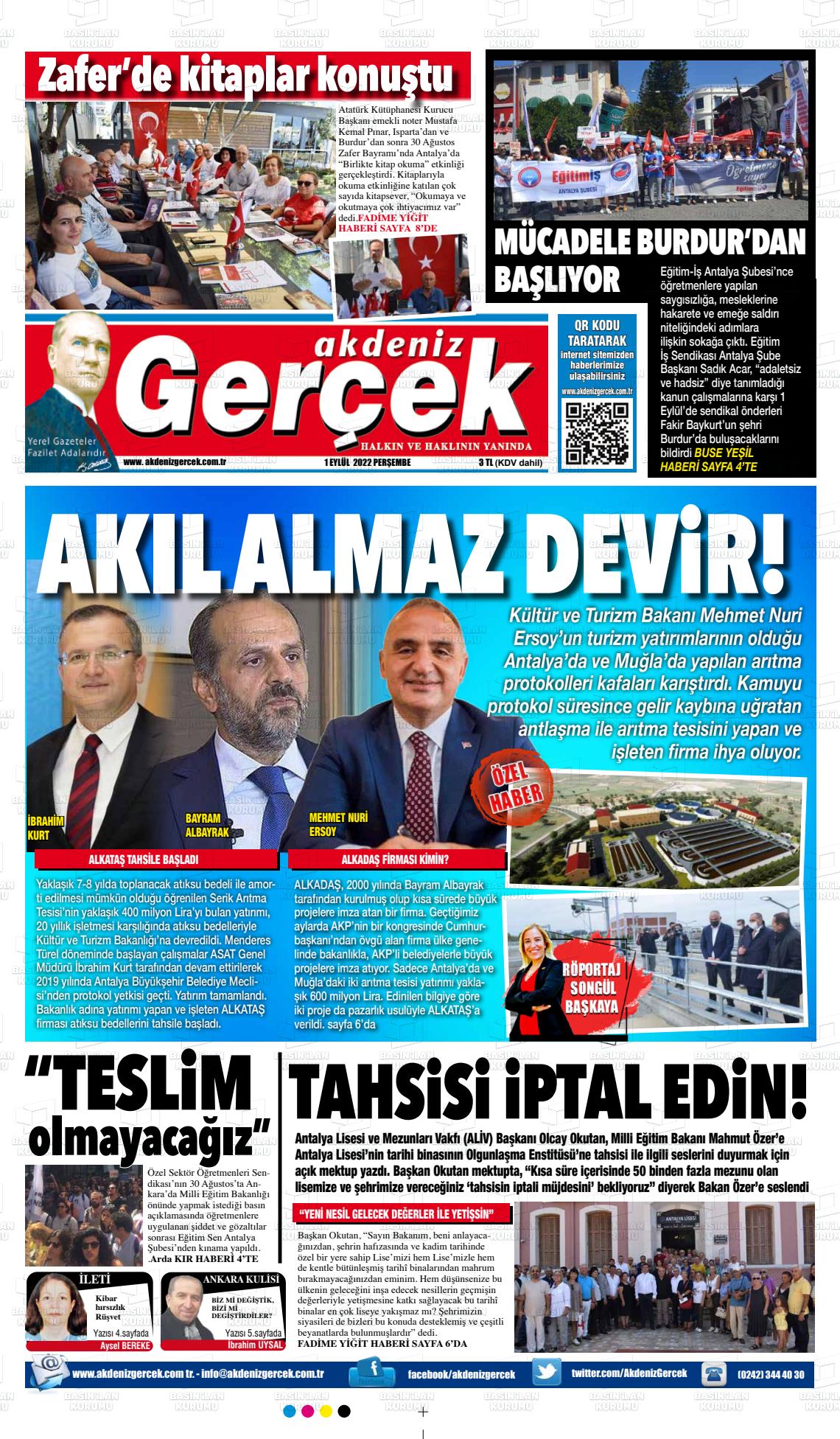 30 Ekim 2022 Akdeniz Gerçek Gazete Manşeti