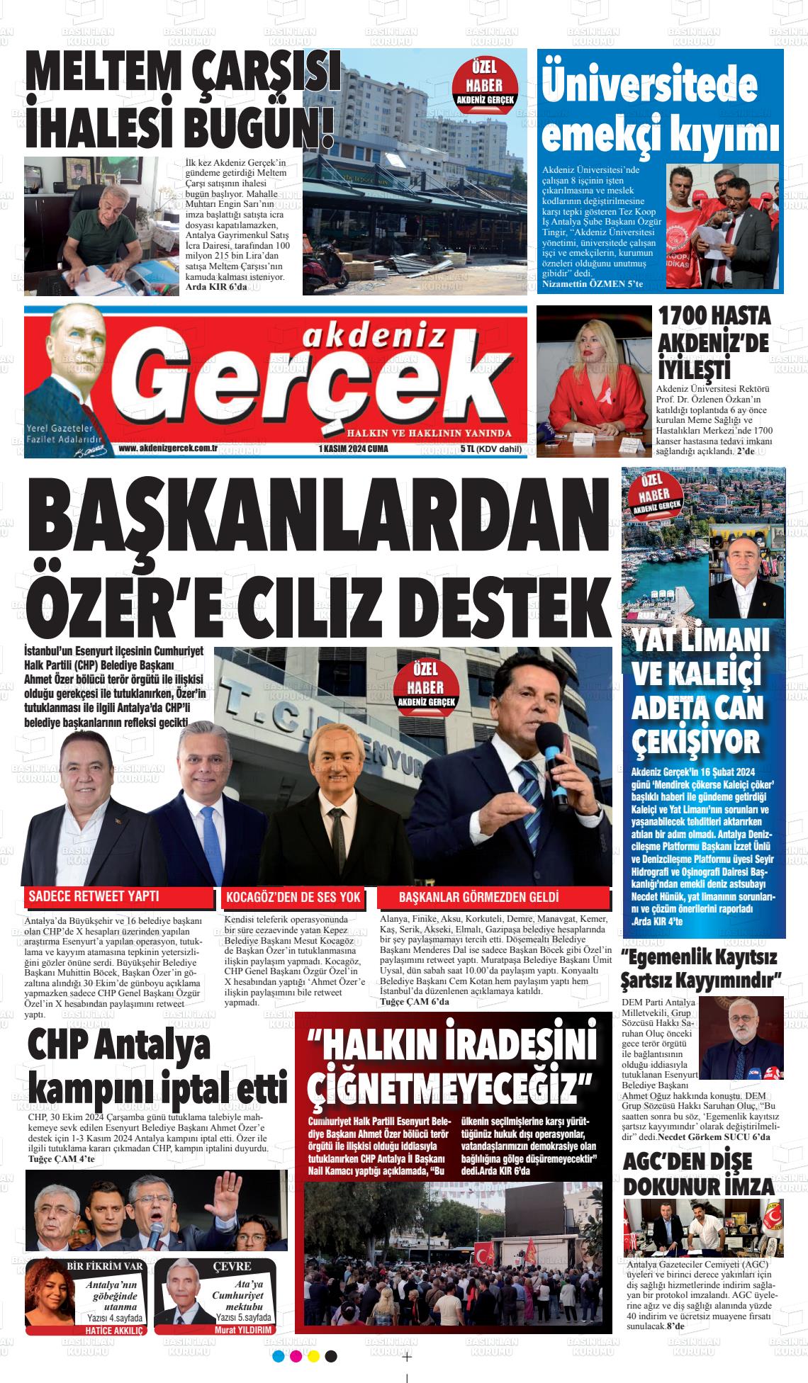 01 Kasım 2024 Akdeniz Gerçek Gazete Manşeti