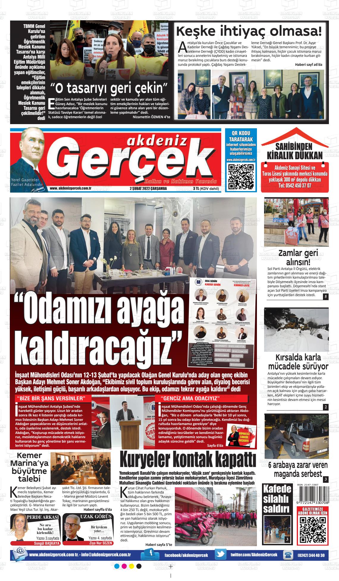 02 Şubat 2022 Akdeniz Gerçek Gazete Manşeti