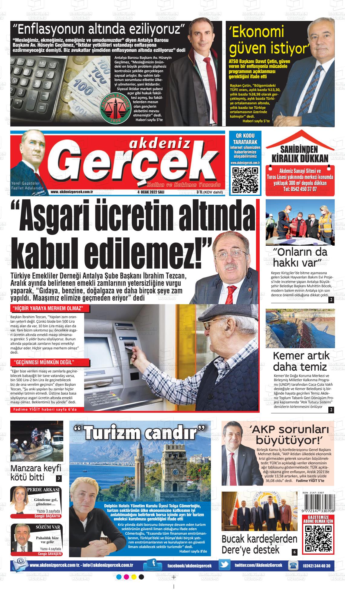 04 Ocak 2022 Akdeniz Gerçek Gazete Manşeti