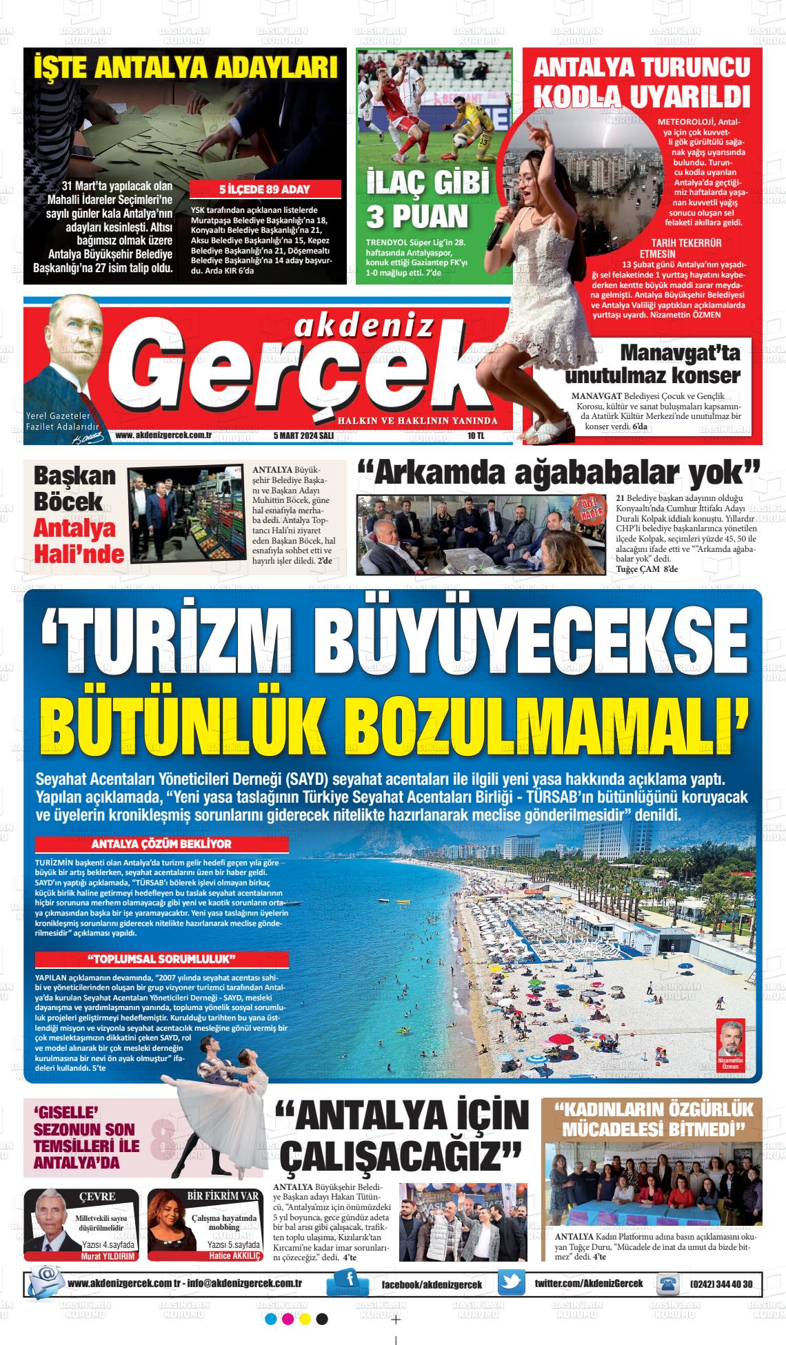 07 Mart 2024 Akdeniz Gerçek Gazete Manşeti