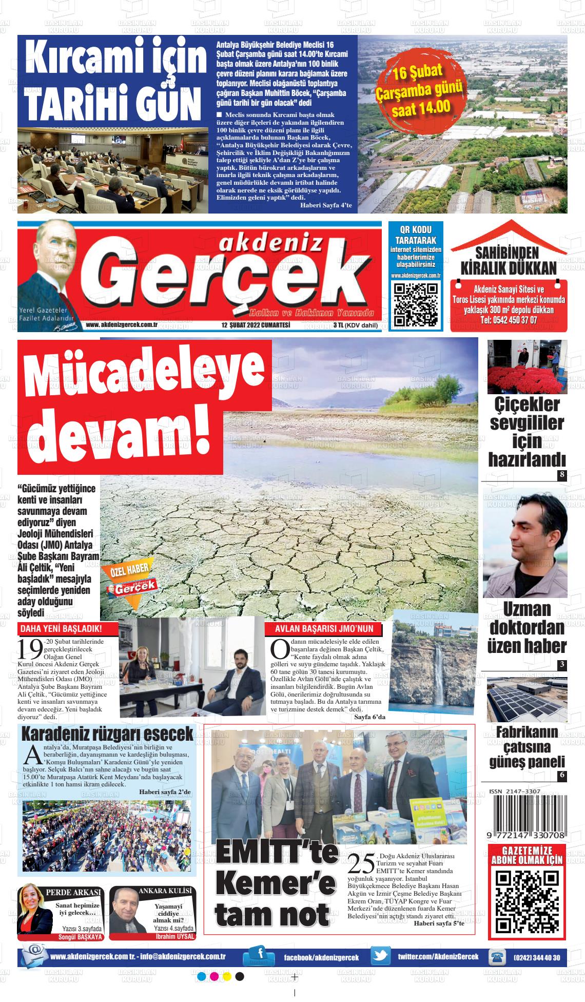 12 Şubat 2022 Akdeniz Gerçek Gazete Manşeti