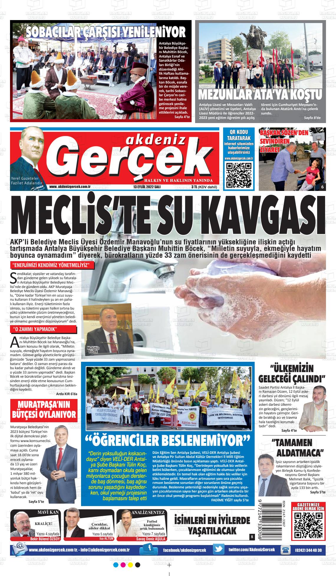 11 Kasım 2022 Akdeniz Gerçek Gazete Manşeti