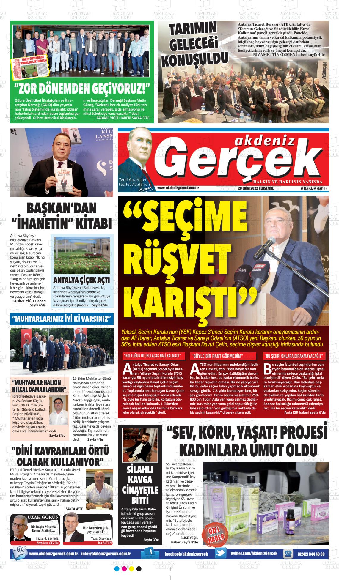 20 Ekim 2022 Akdeniz Gerçek Gazete Manşeti