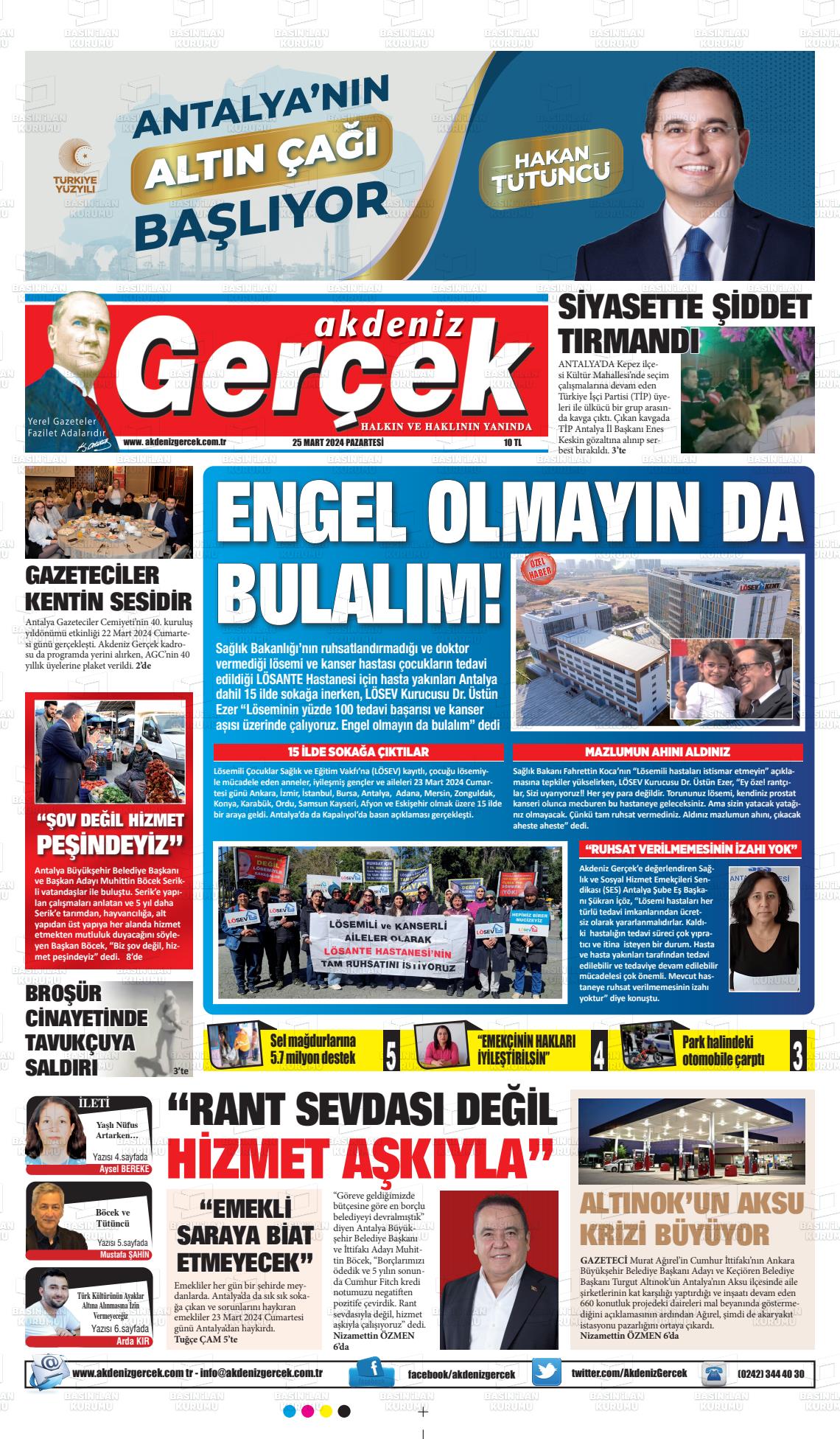 25 Mart 2024 Akdeniz Gerçek Gazete Manşeti