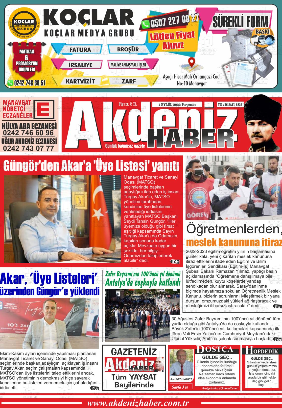 30 Ekim 2022 Akdeniz Haber Gazete Manşeti