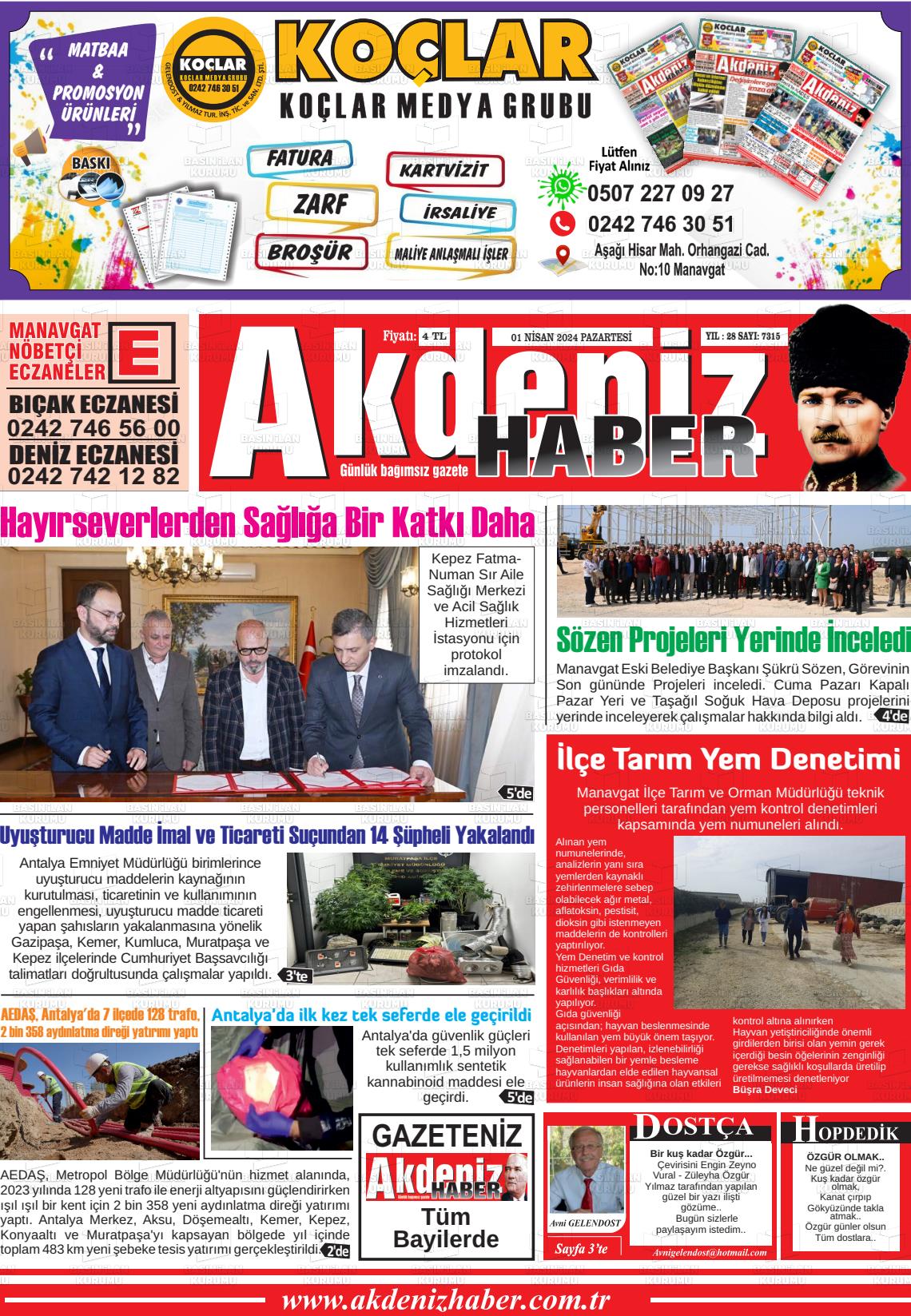 01 Nisan 2024 Akdeniz Haber Gazete Manşeti