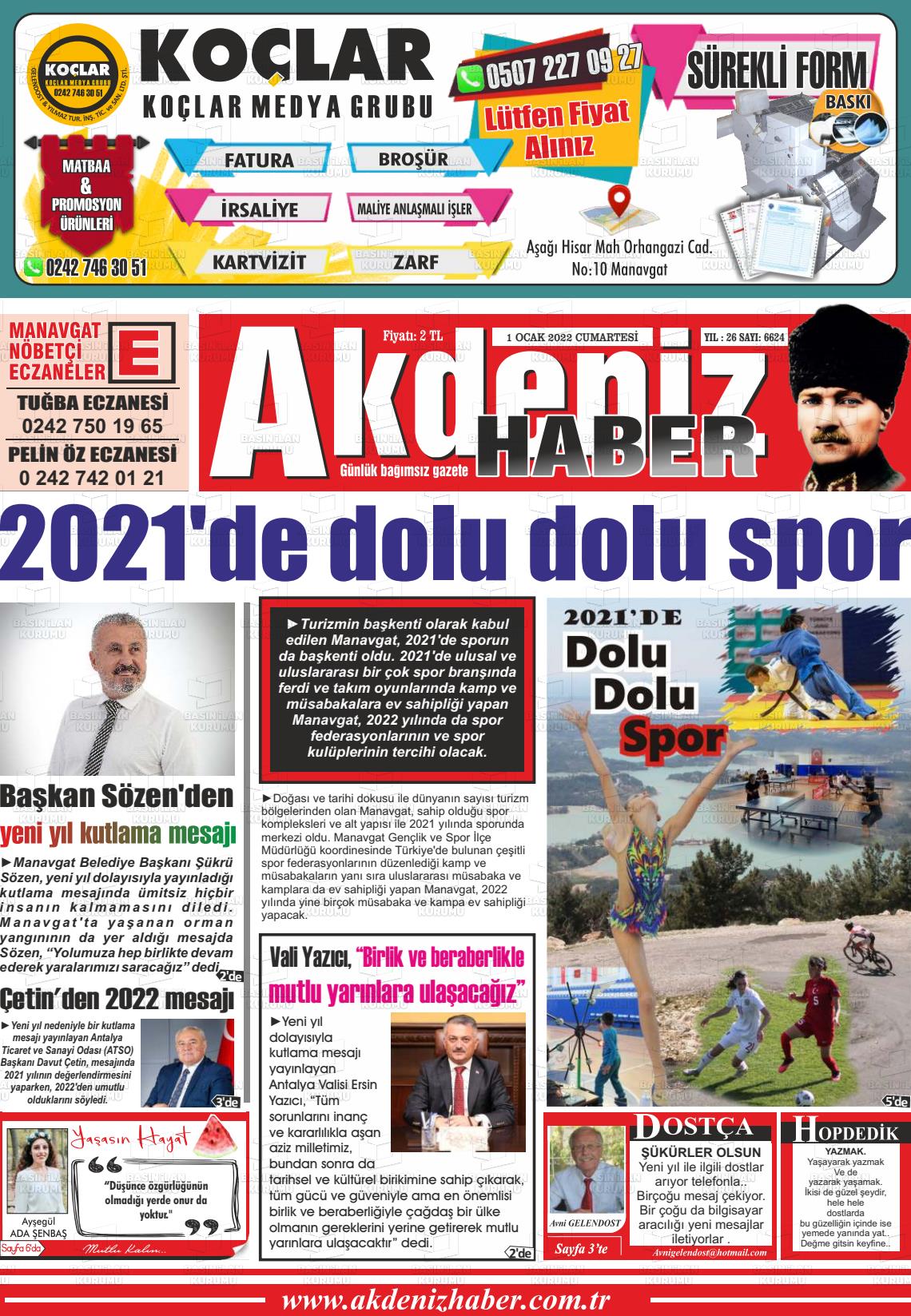 01 Ocak 2022 Akdeniz Haber Gazete Manşeti