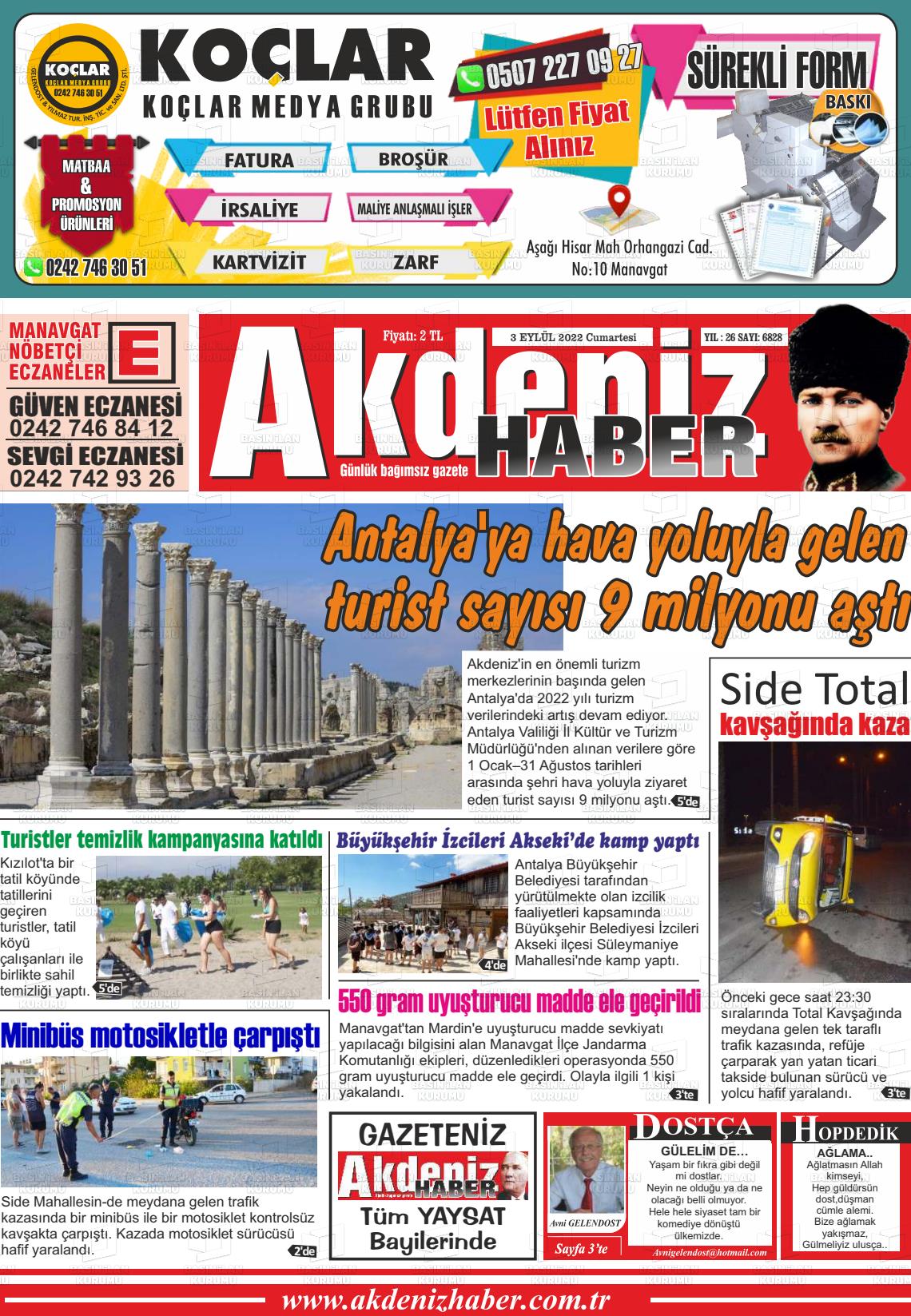 01 Kasım 2022 Akdeniz Haber Gazete Manşeti