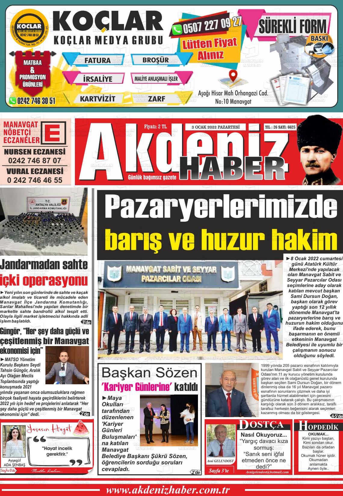 03 Ocak 2022 Akdeniz Haber Gazete Manşeti