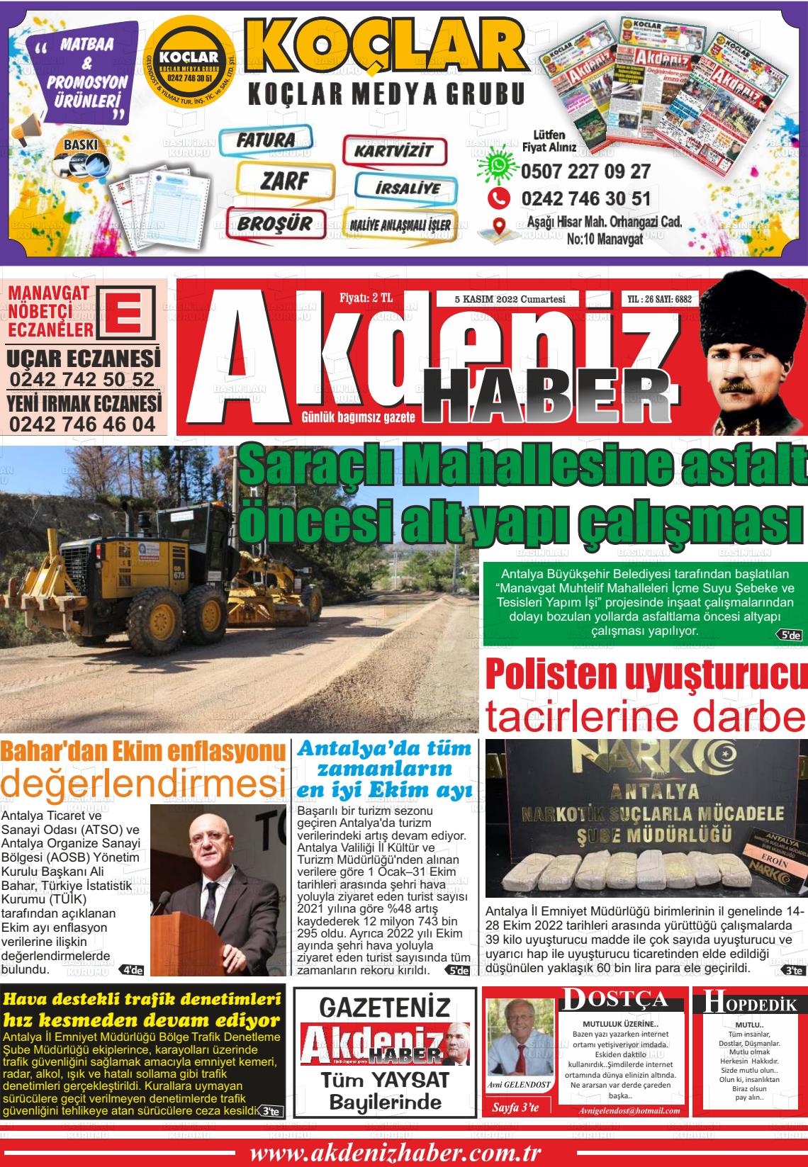 05 Kasım 2022 Akdeniz Haber Gazete Manşeti