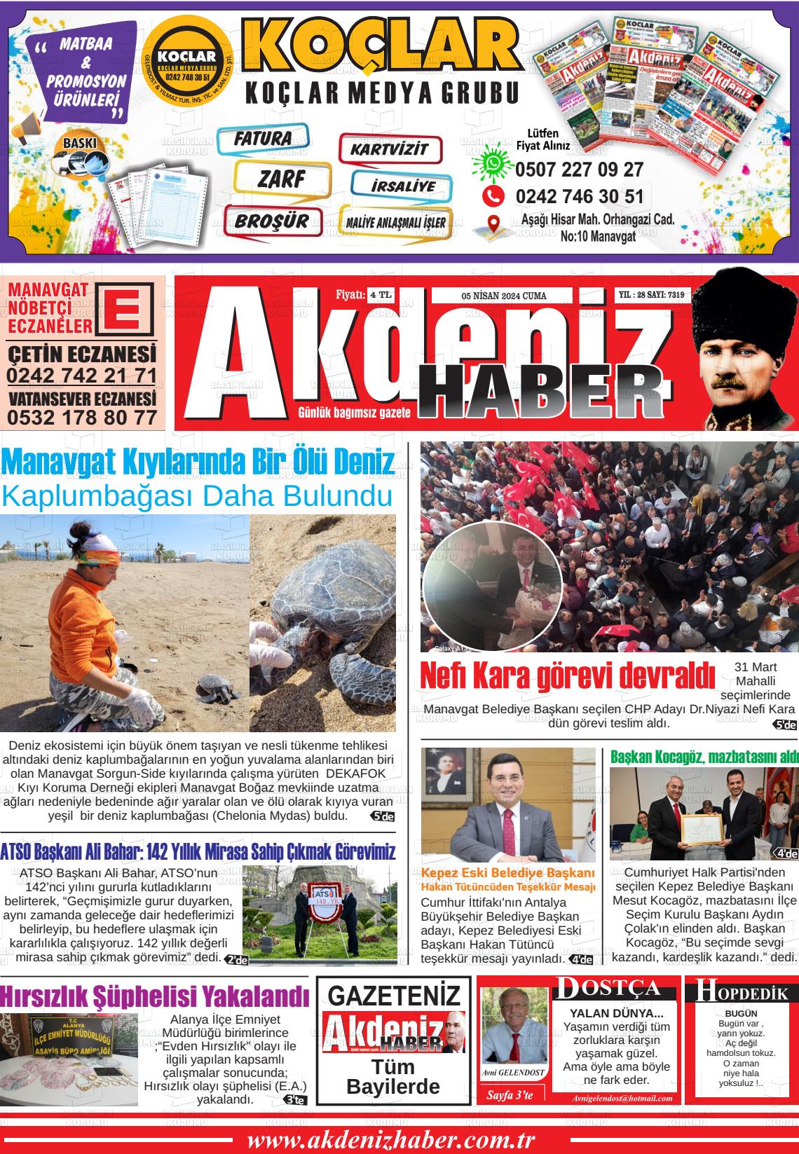 05 Nisan 2024 Akdeniz Haber Gazete Manşeti