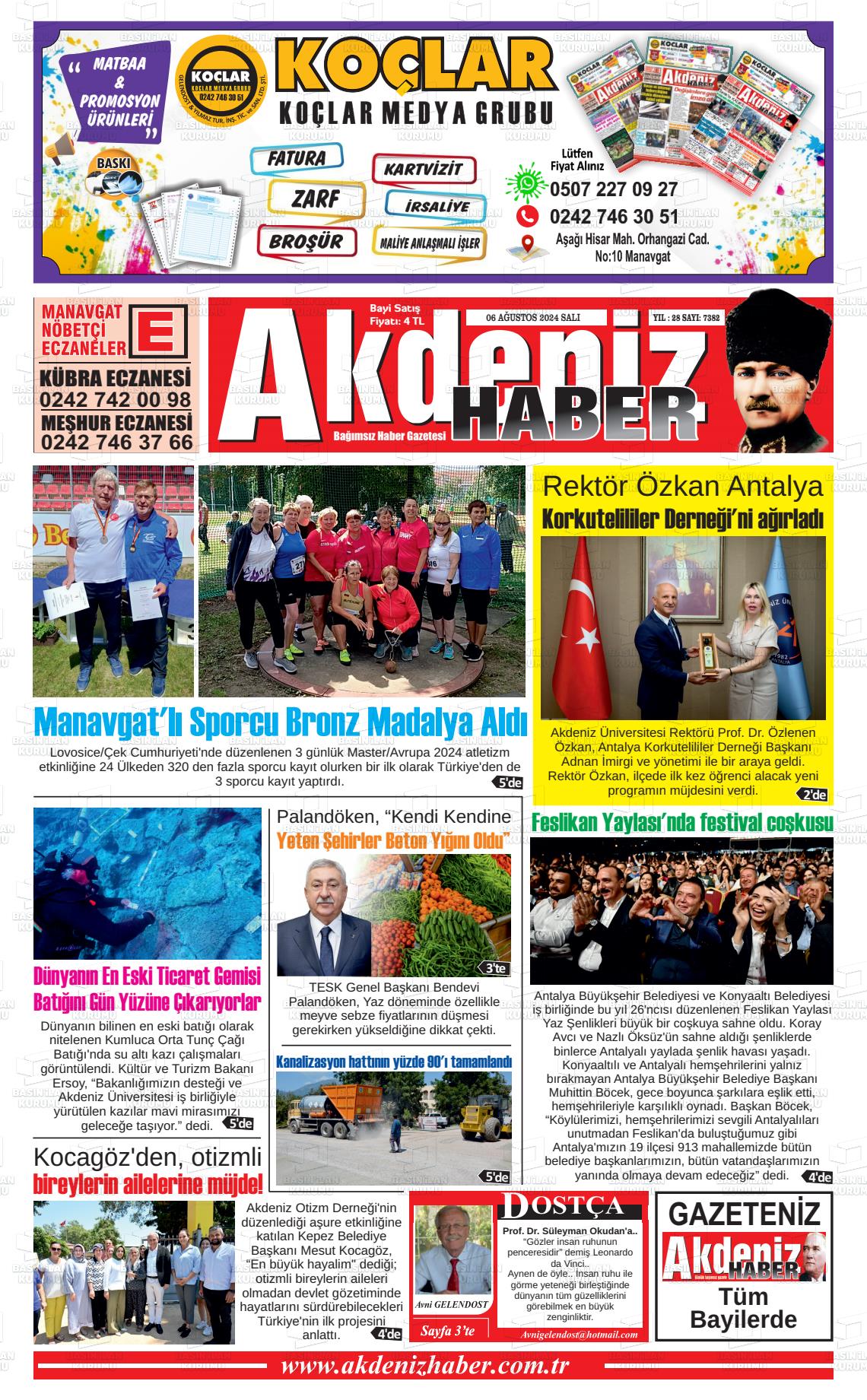 06 Ağustos 2024 Akdeniz Haber Gazete Manşeti