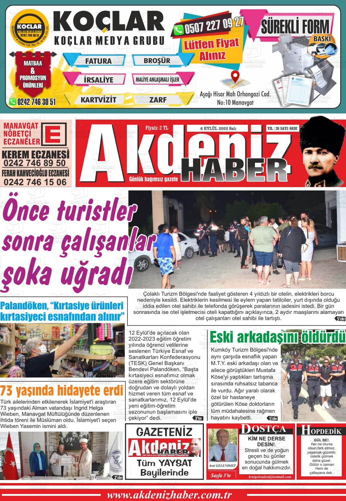 04 Kasım 2022 Akdeniz Haber Gazete Manşeti