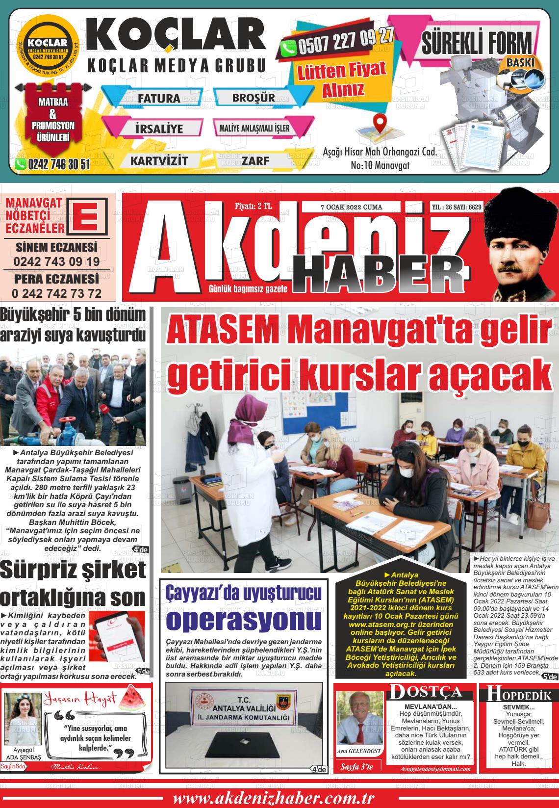 07 Ocak 2022 Akdeniz Haber Gazete Manşeti