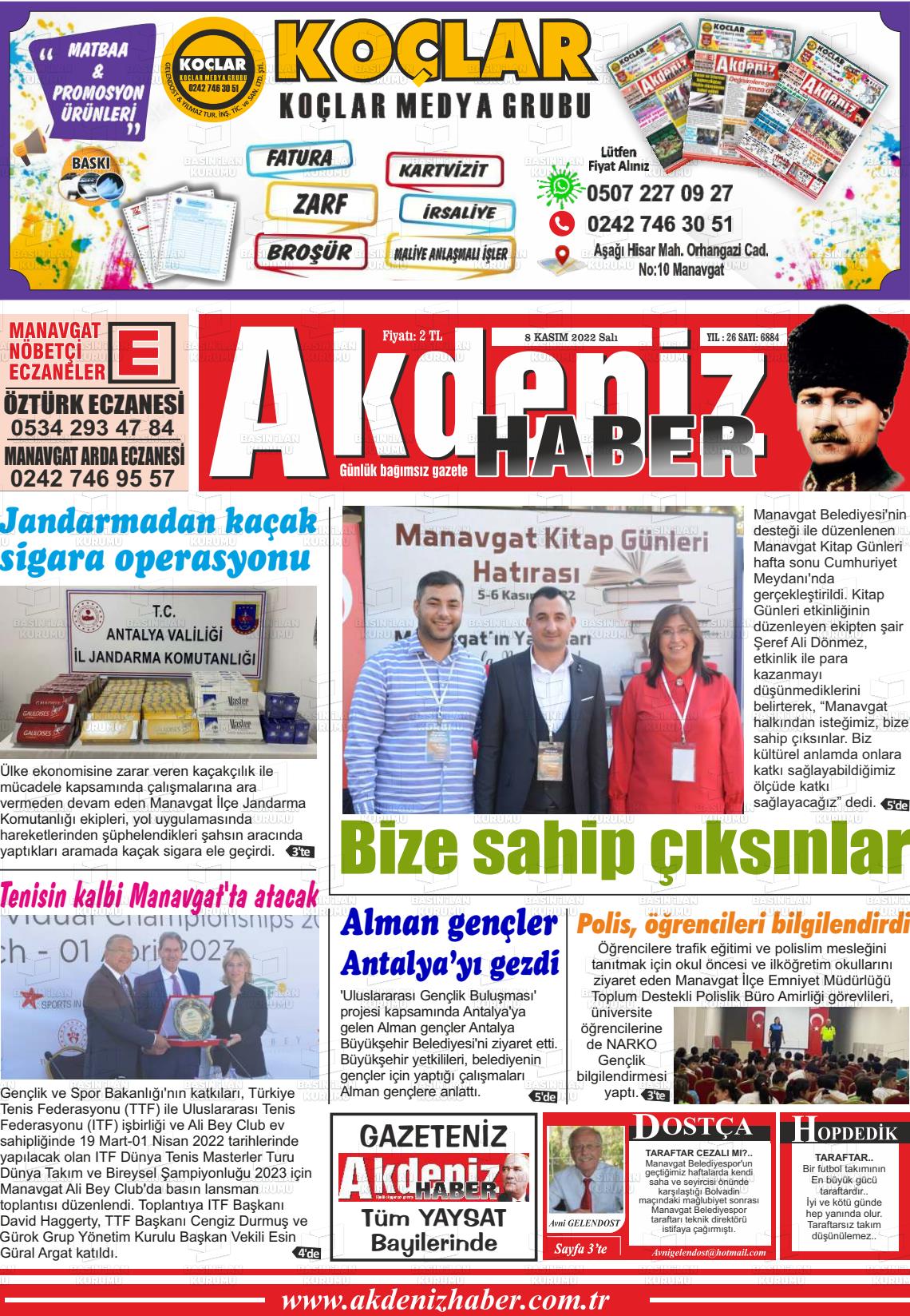 08 Kasım 2022 Akdeniz Haber Gazete Manşeti