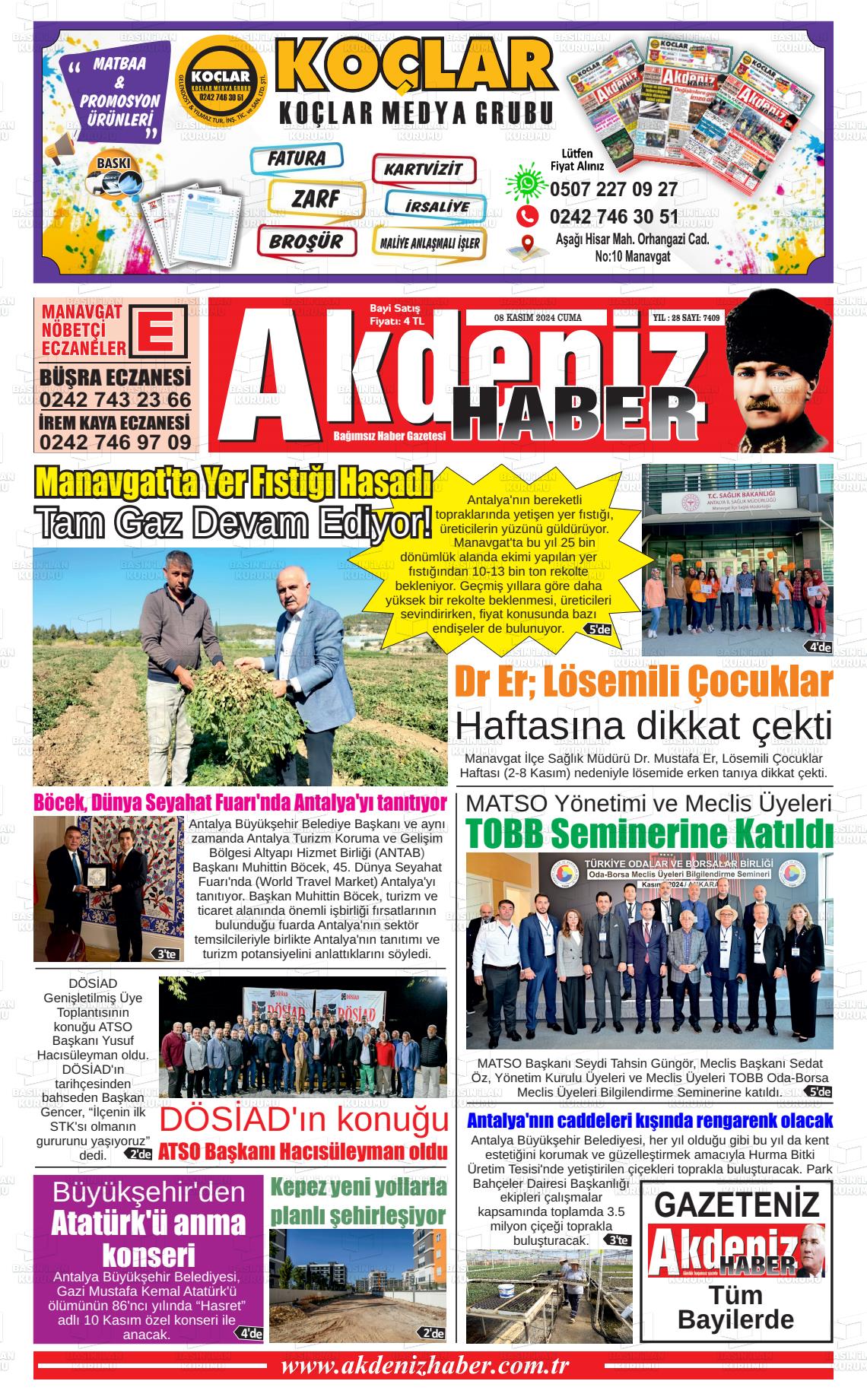 08 Kasım 2024 Akdeniz Haber Gazete Manşeti