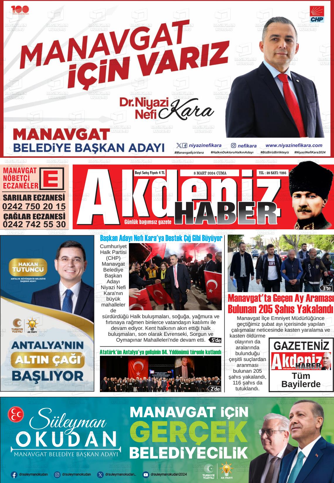 08 Mart 2024 Akdeniz Haber Gazete Manşeti