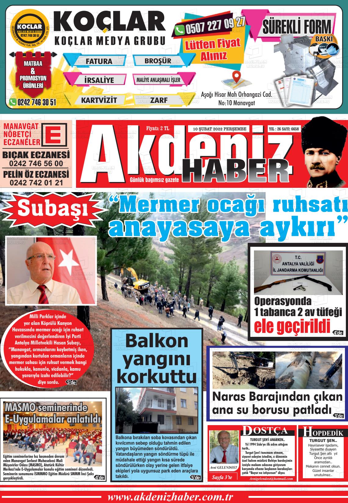 10 Şubat 2022 Akdeniz Haber Gazete Manşeti