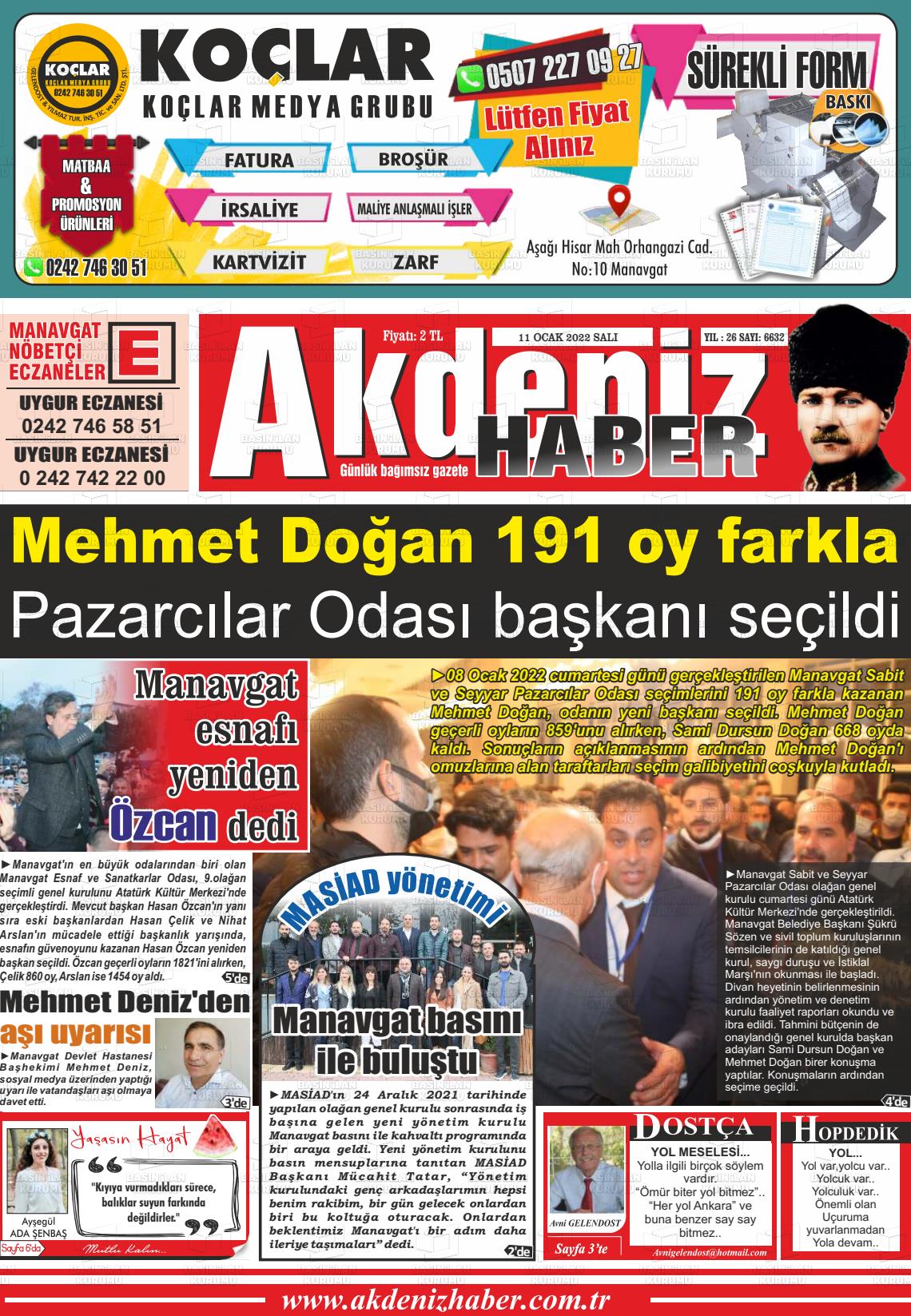 11 Ocak 2022 Akdeniz Haber Gazete Manşeti