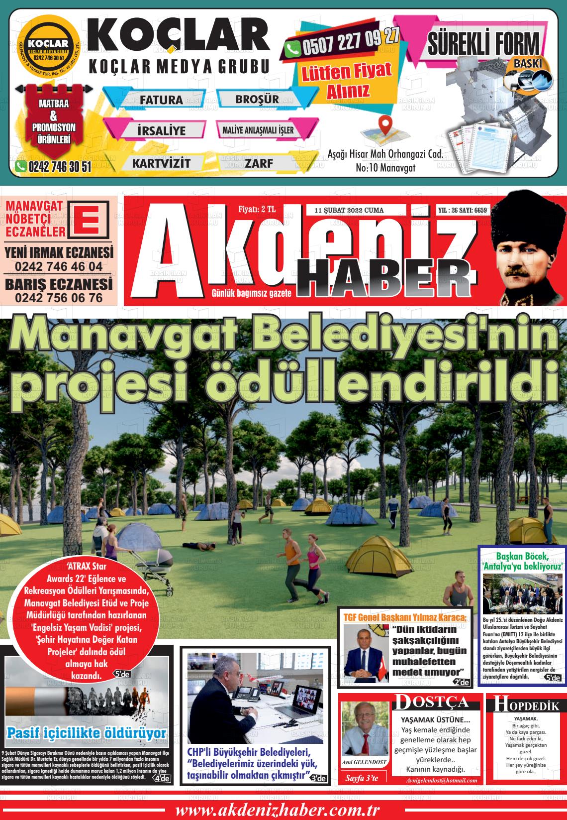 11 Şubat 2022 Akdeniz Haber Gazete Manşeti