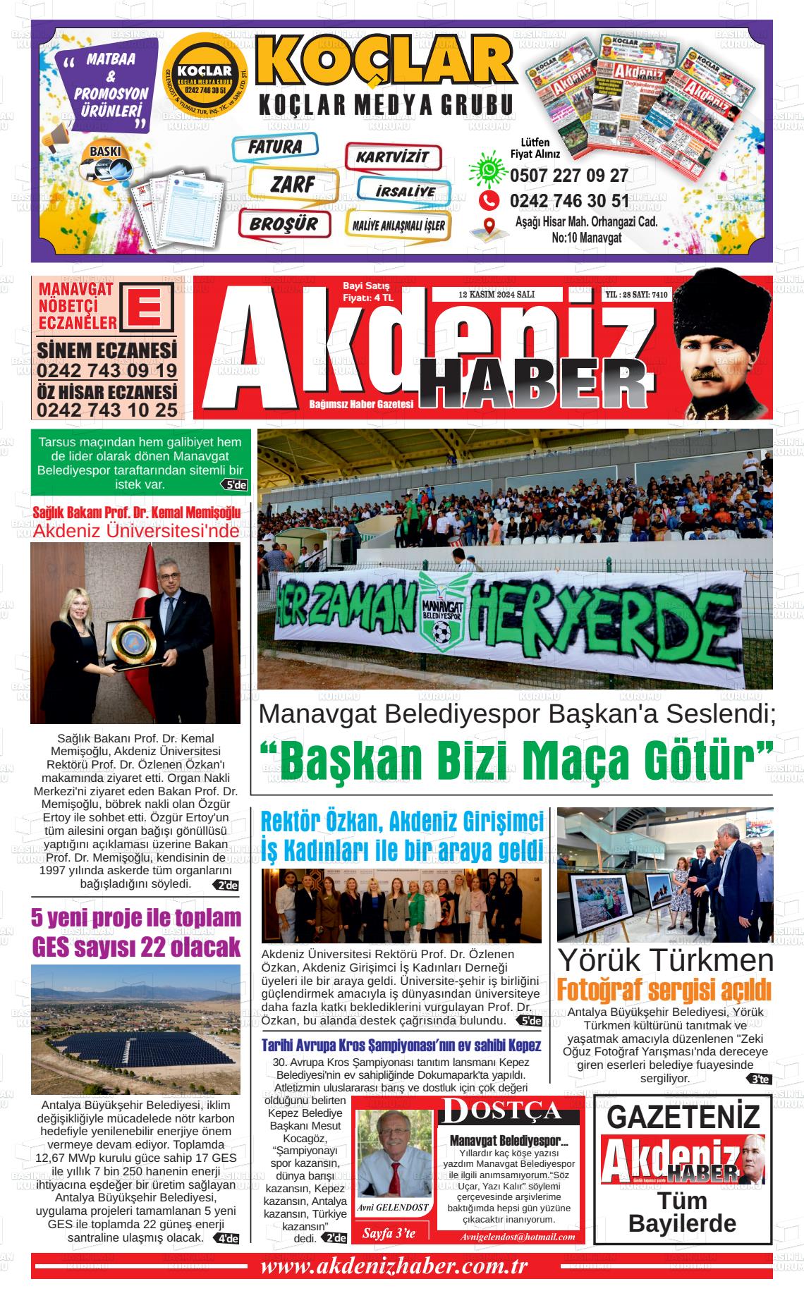 12 Kasım 2024 Akdeniz Haber Gazete Manşeti