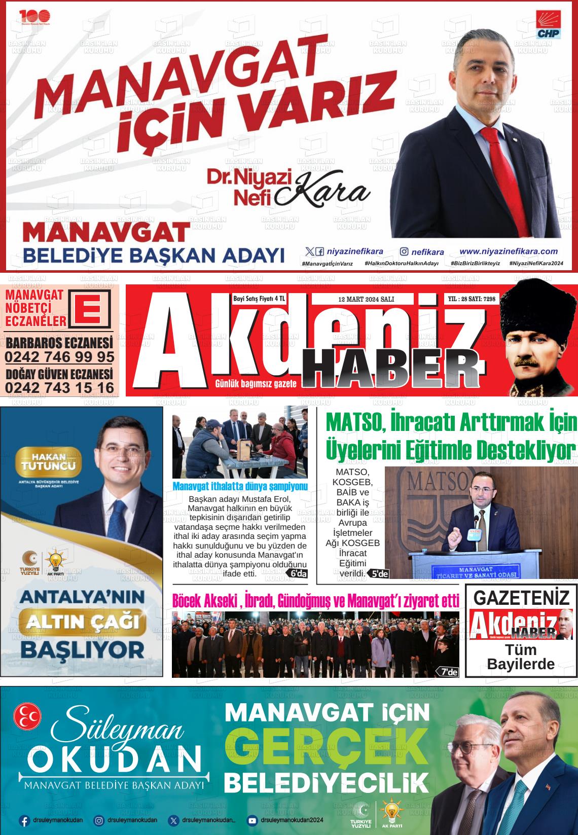 12 Mart 2024 Akdeniz Haber Gazete Manşeti