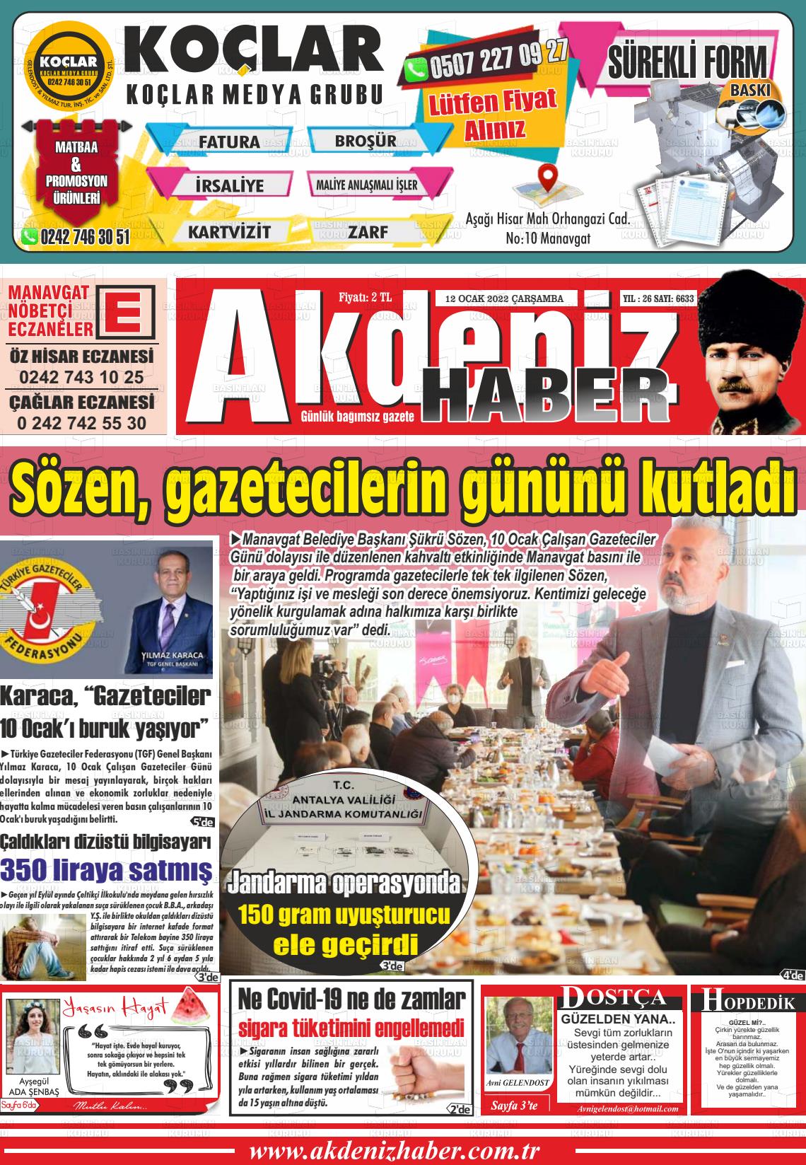 12 Ocak 2022 Akdeniz Haber Gazete Manşeti