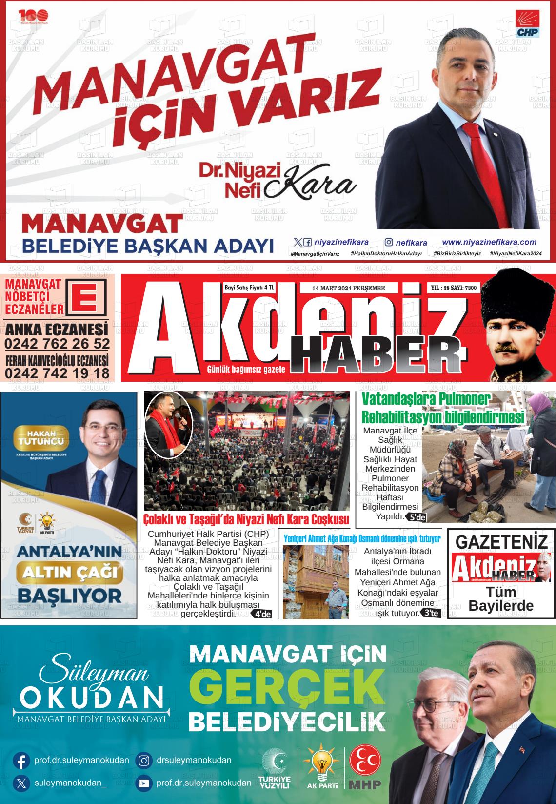 14 Mart 2024 Akdeniz Haber Gazete Manşeti