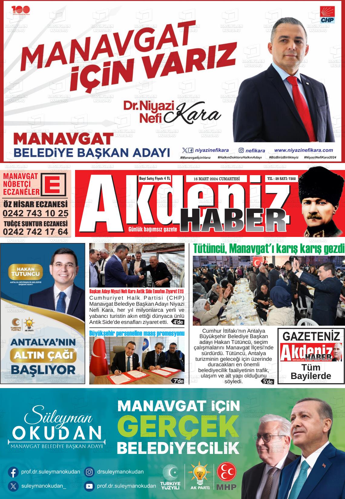 16 Mart 2024 Akdeniz Haber Gazete Manşeti