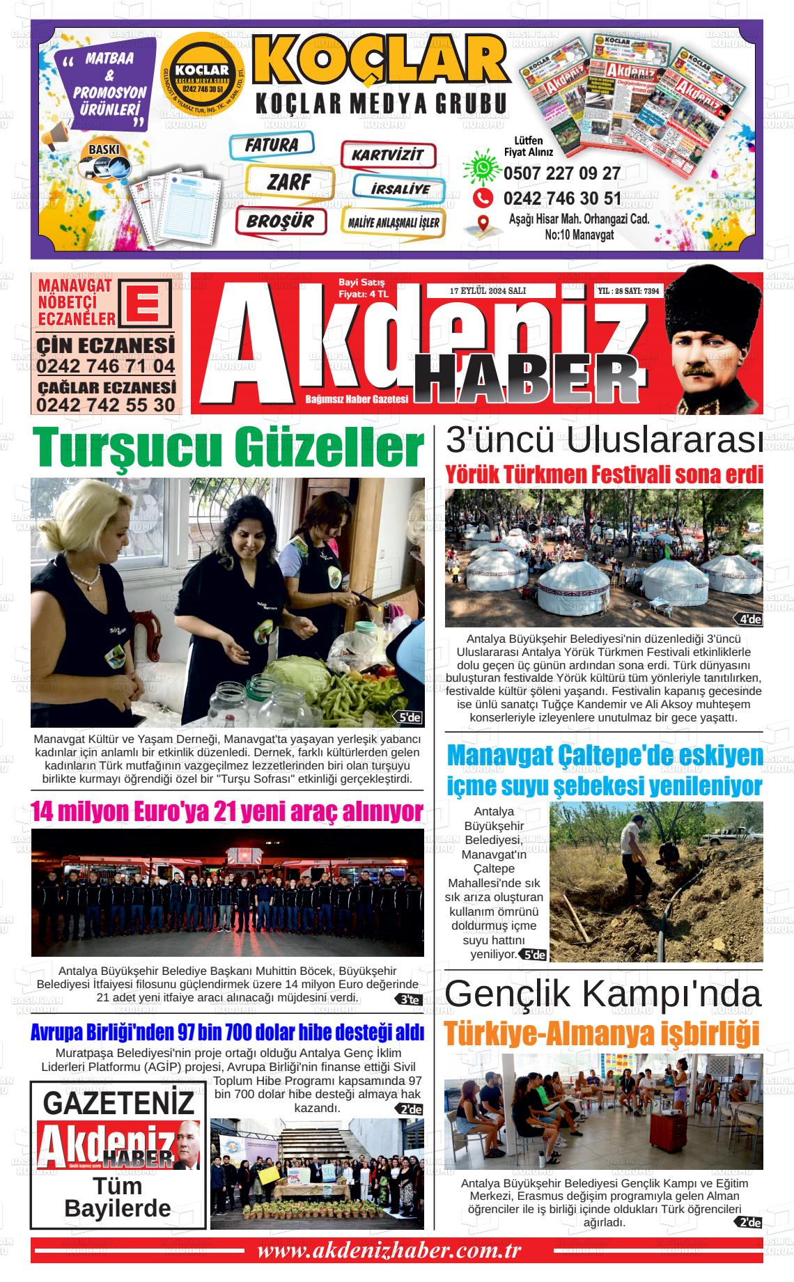 17 Eylül 2024 Akdeniz Haber Gazete Manşeti