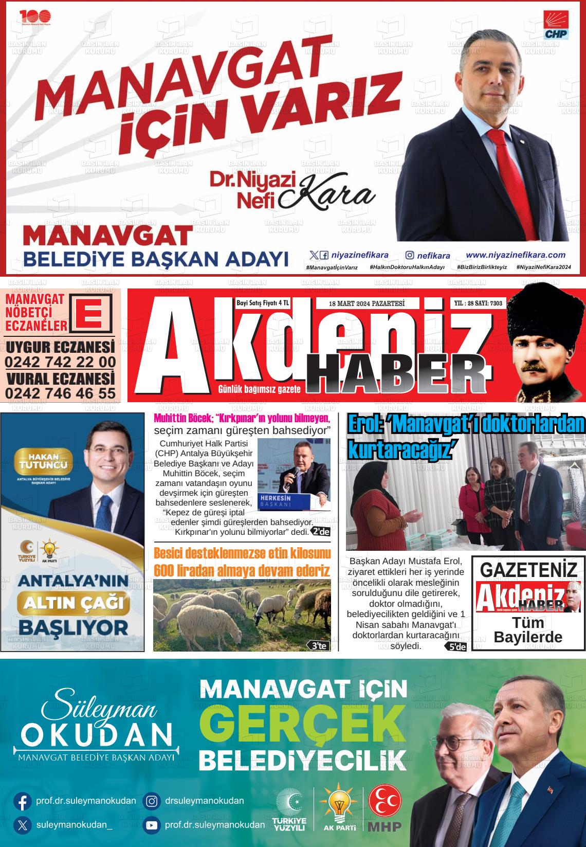 18 Mart 2024 Akdeniz Haber Gazete Manşeti