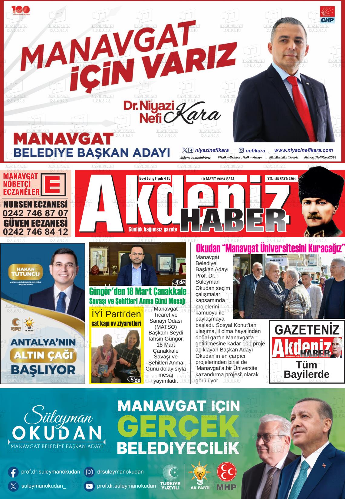 19 Mart 2024 Akdeniz Haber Gazete Manşeti