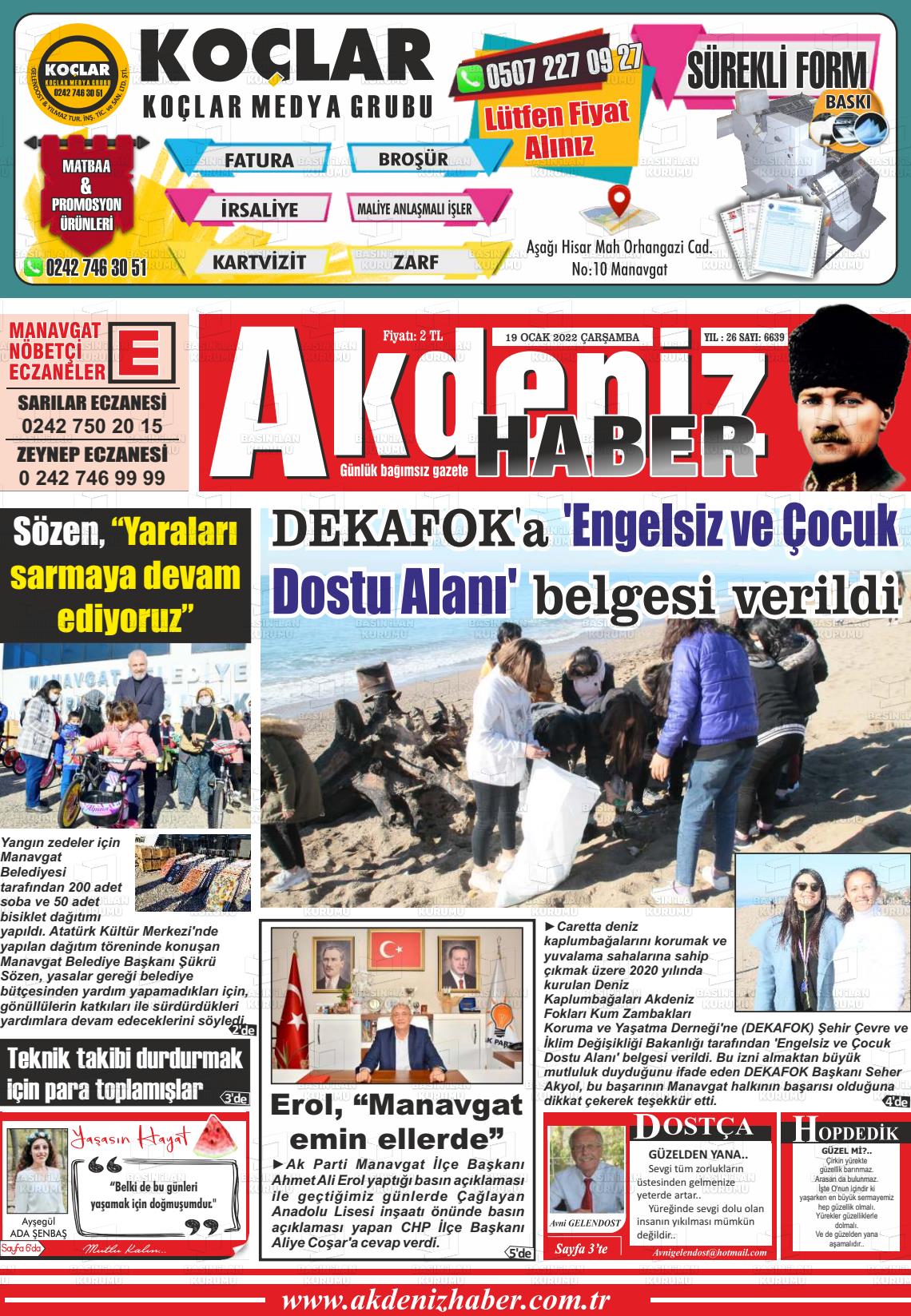 19 Ocak 2022 Akdeniz Haber Gazete Manşeti