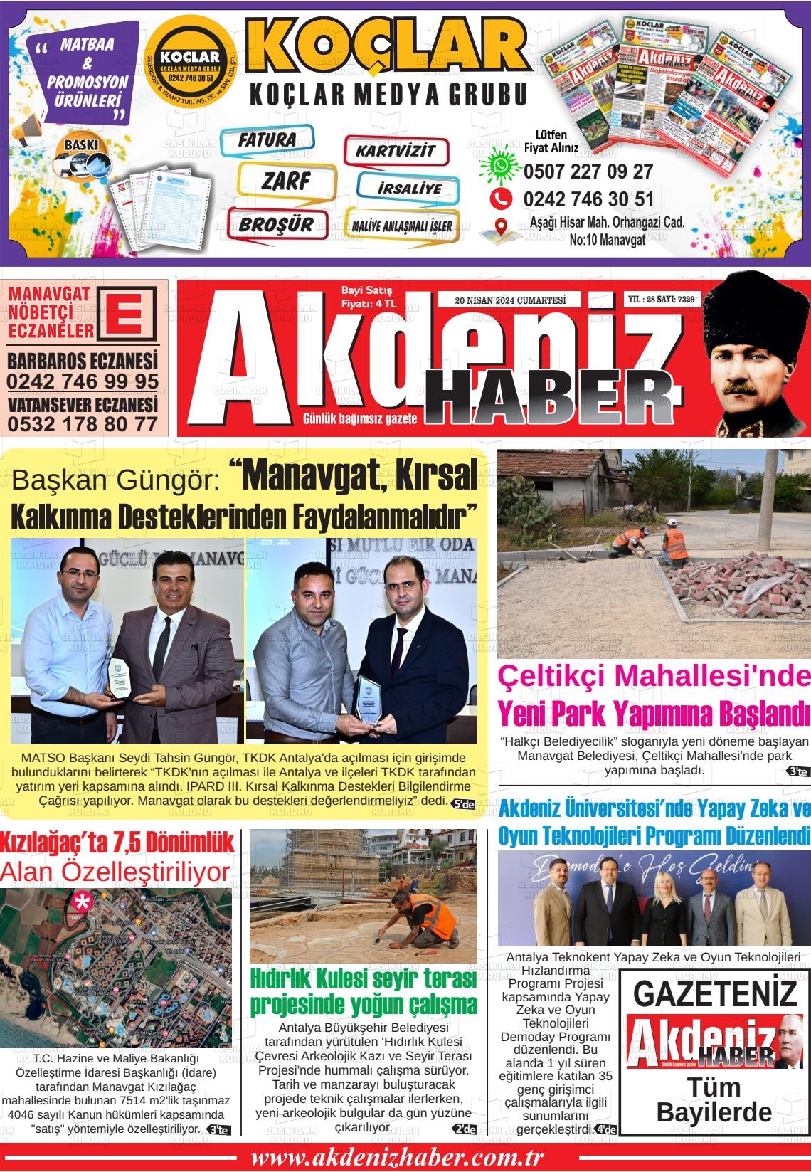 20 Nisan 2024 Akdeniz Haber Gazete Manşeti