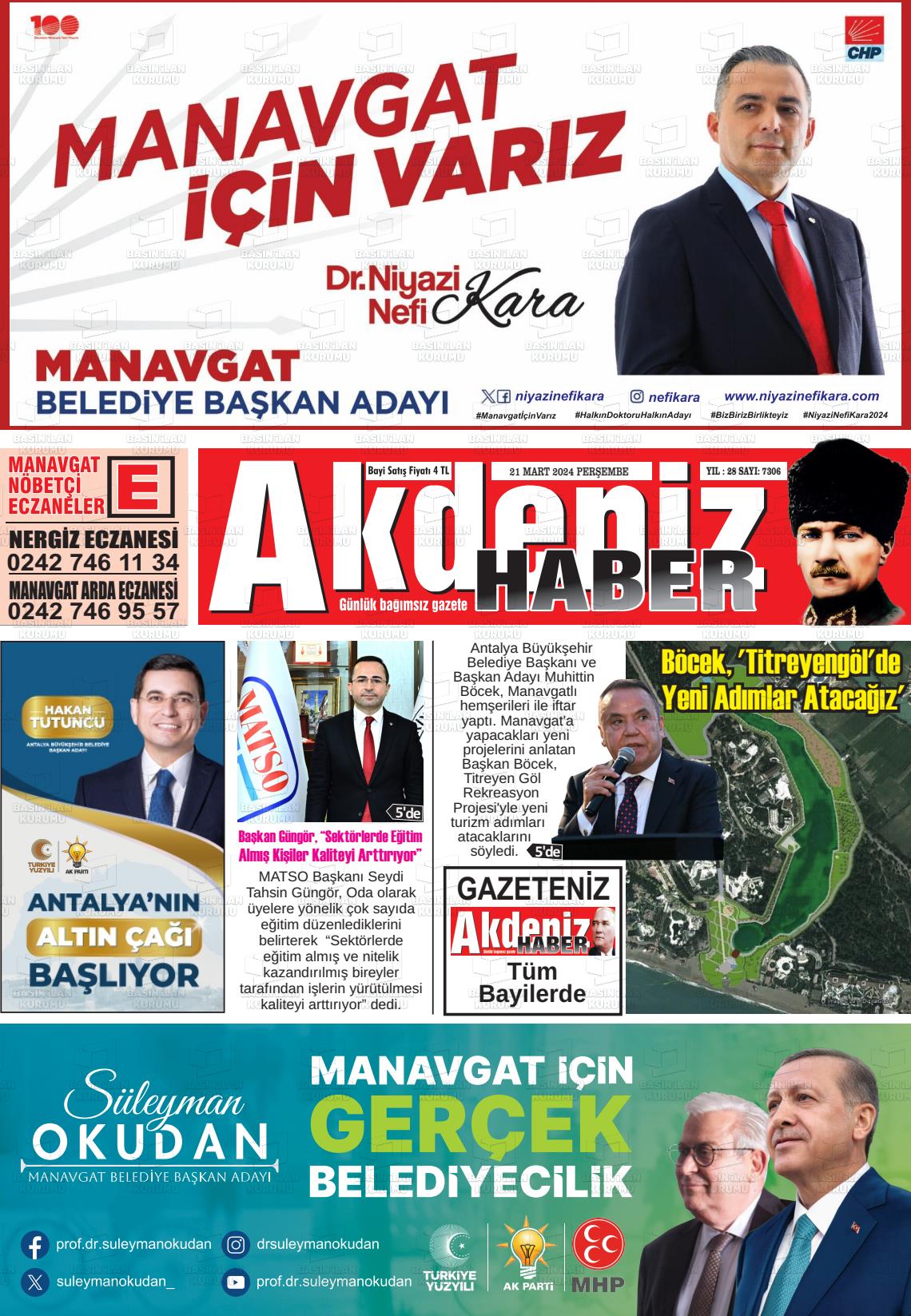 21 Mart 2024 Akdeniz Haber Gazete Manşeti