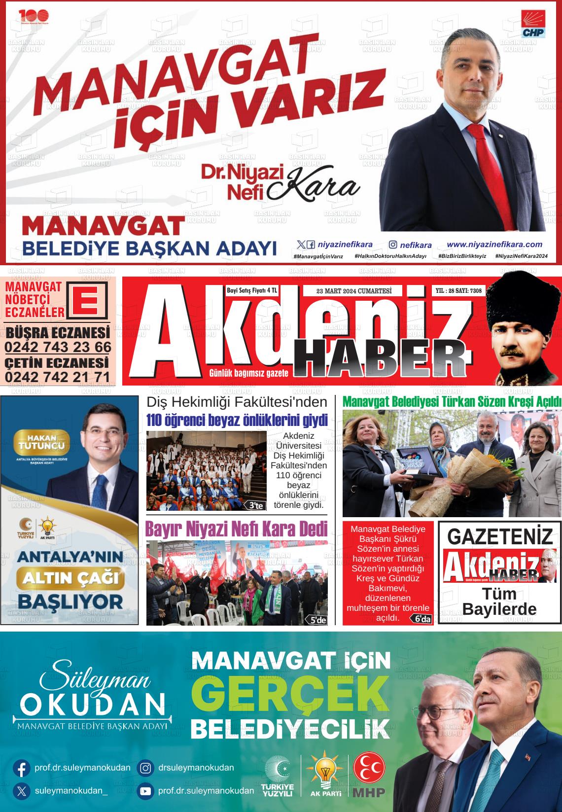 23 Mart 2024 Akdeniz Haber Gazete Manşeti