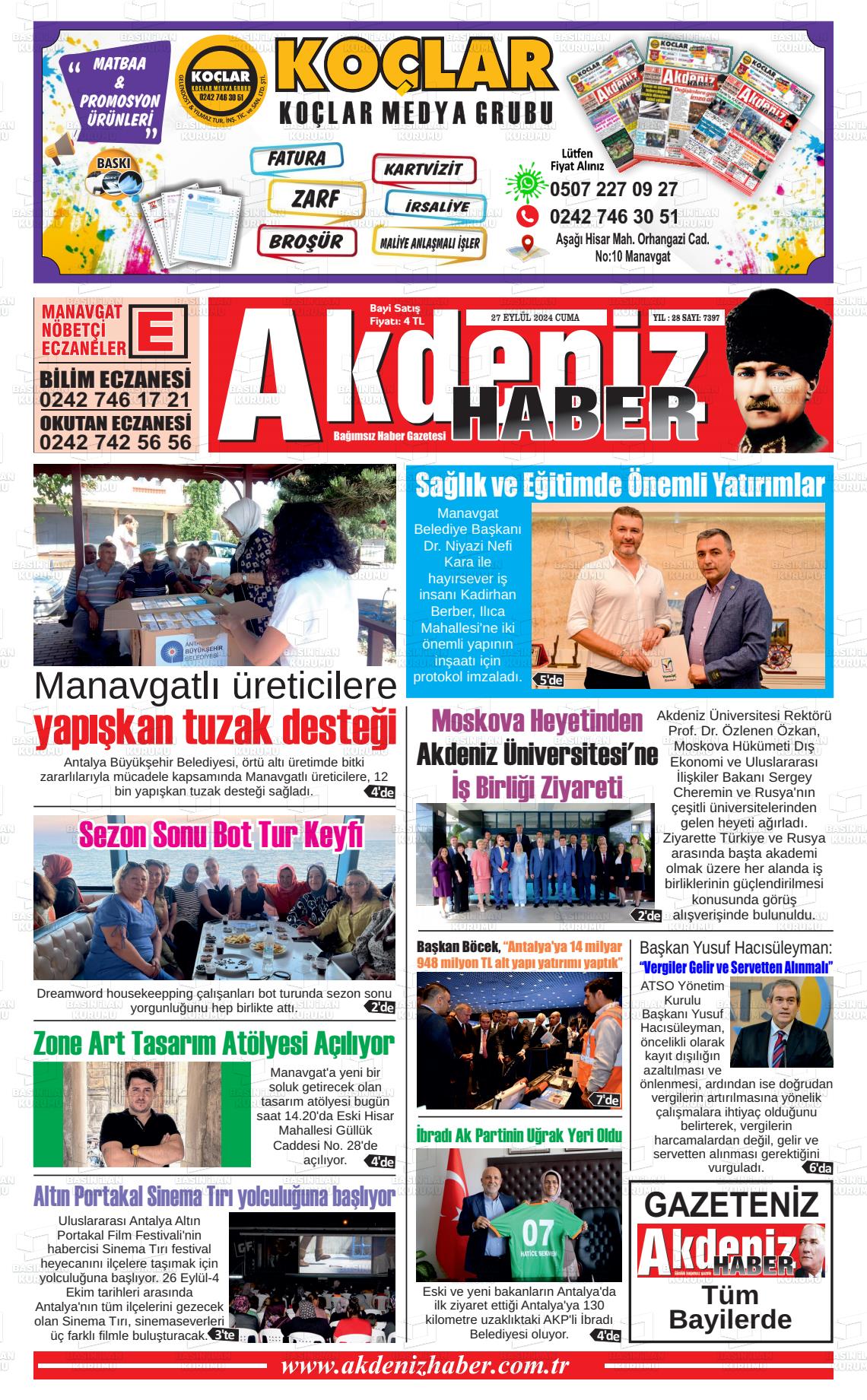 27 Eylül 2024 Akdeniz Haber Gazete Manşeti