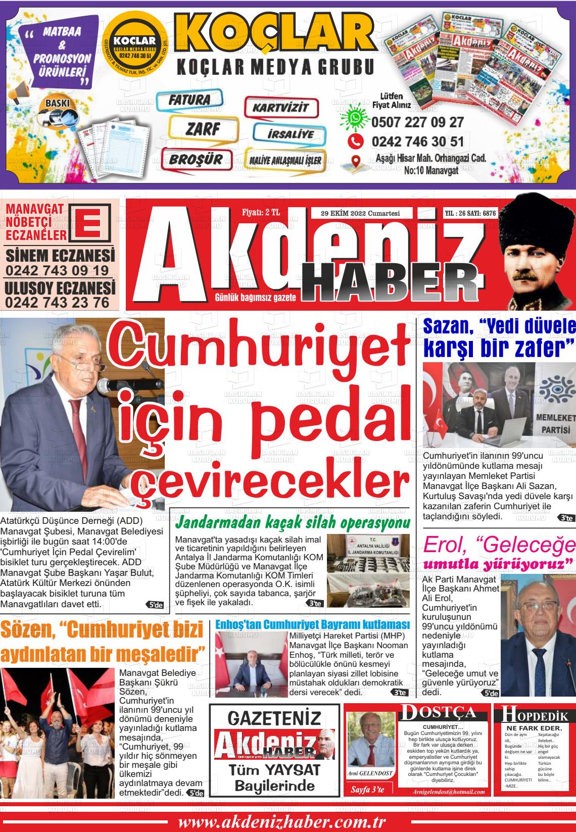 30 Ekim 2022 Akdeniz Haber Gazete Manşeti