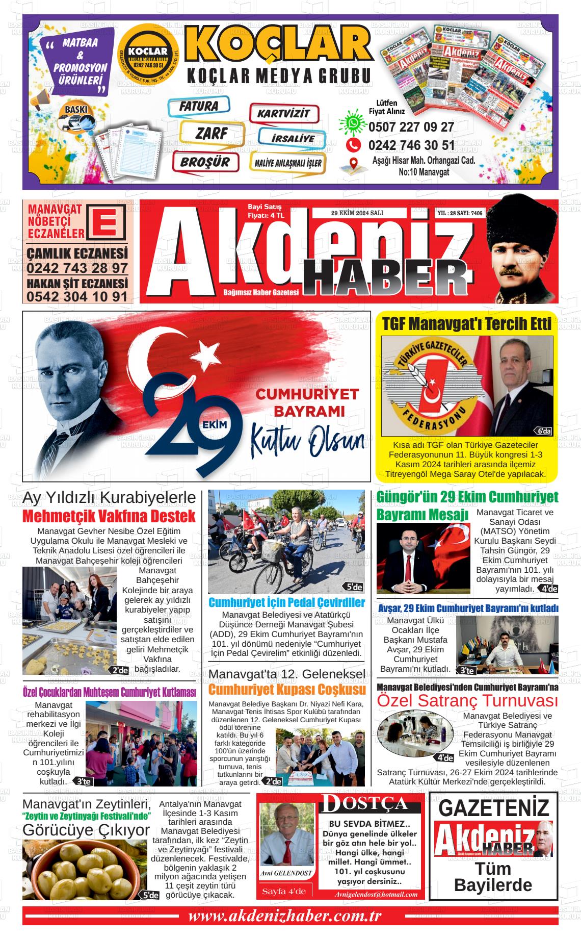 29 Ekim 2024 Akdeniz Haber Gazete Manşeti